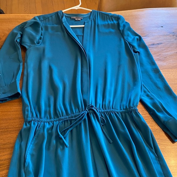 Vince teal blue button front long sleeve maxi dress with a drawstring waist - Picture 3 of 5